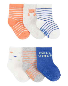 Carter's 6pk Baby Boy Blue-Orange Crab Socks