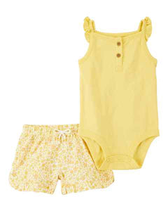 Carter's 2pc Baby Girl Yellow Bodysuit & Floral Shorts Set