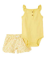Carter's 2pc Baby Girl Yellow Bodysuit & Floral Shorts Set