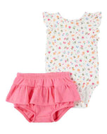 Carter's 2pc Baby Girl Pink Floral Bodysuit & Diaper Cover Set
