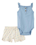 Carter's 2pc Baby Girl Blue Bodysuit & Shells Shorts Set