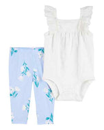 Carter's 2pc Baby Girl Ebony Bodysuit and Blue Floral Pants Set