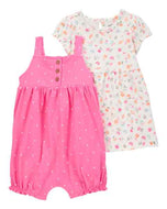 Carter's 2pc Baby Girl Pink Dots Romper & Floral Dress Set