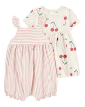 Load image into Gallery viewer, Carter&#39;s 2pc Baby Girl Stripes Romper/ Cherry Dress Set
