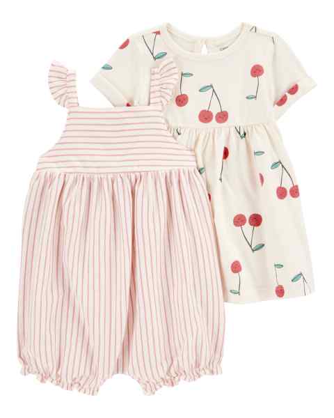 Carter's 2pc Baby Girl Stripes Romper/ Cherry Dress Set