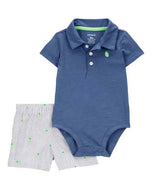 Carter's 2pc Baby Boy Navy Polo Bodysuit & Striped Shorts Set