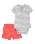 Carter's 2pc Baby Boy Grey Striped Bodysuit & Orange Shorts Set