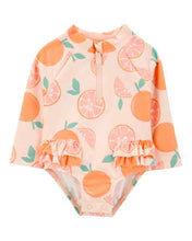 Load image into Gallery viewer, Carter&#39;s 1pc Baby Girl Orange Fruit Rashguard Swimsuit
