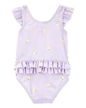 Load image into Gallery viewer, Carter&#39;s 1pc Baby Girl Purple Stripe Swimsuit
