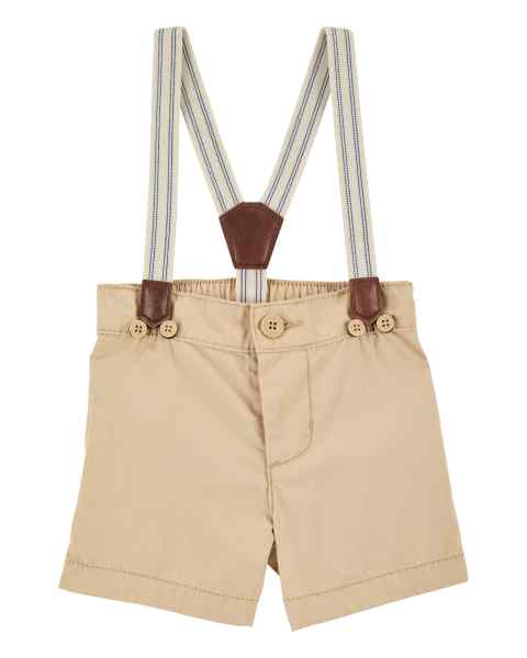 OshKosh Baby Boy Khaki Shorts with Suspender Set