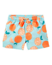 Load image into Gallery viewer, Carter&#39;s 2pc Baby Boy Orange Rashguard Orange Fruit Shorts Swim Set
