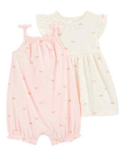Load image into Gallery viewer, Carter&#39;s 2pc Baby Girl Rainbow Pink Romper/ Ivory Dress Set

