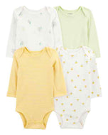 Carter's 4pc Baby Neutral Yellow/Green/White Print Long sleeve Bodysuit Set