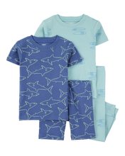 Afbeelding in Gallery-weergave laden, Carter&#39;s 4pc Baby Boy Shark Print Snug Fit Cotton Pajama Set
