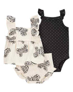Carter's 3pc Baby Girl Black Butterflies Print Set