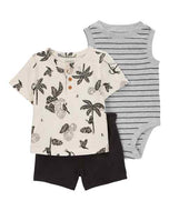 Carter's 3pc Baby Boy Forest Print Tee, Grey Bodysuit and Black Shorts Set