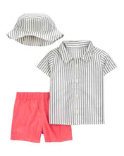 Cargar imagen en el visor de la galería, Carter&#39;s 3pc Baby Boy Striped Shirt, Bucket Hat and Shorts Set
