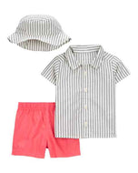 Carter's 3pc Baby Boy Striped Shirt, Bucket Hat and Shorts Set