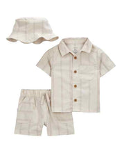 Afbeelding in Gallery-weergave laden, Carter&#39;s 3pc Baby Boy Beige Shirt, Bucket Hat and Shorts Set
