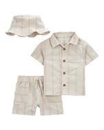 Carter's 3pc Baby Boy Beige Shirt, Bucket Hat and Shorts Set