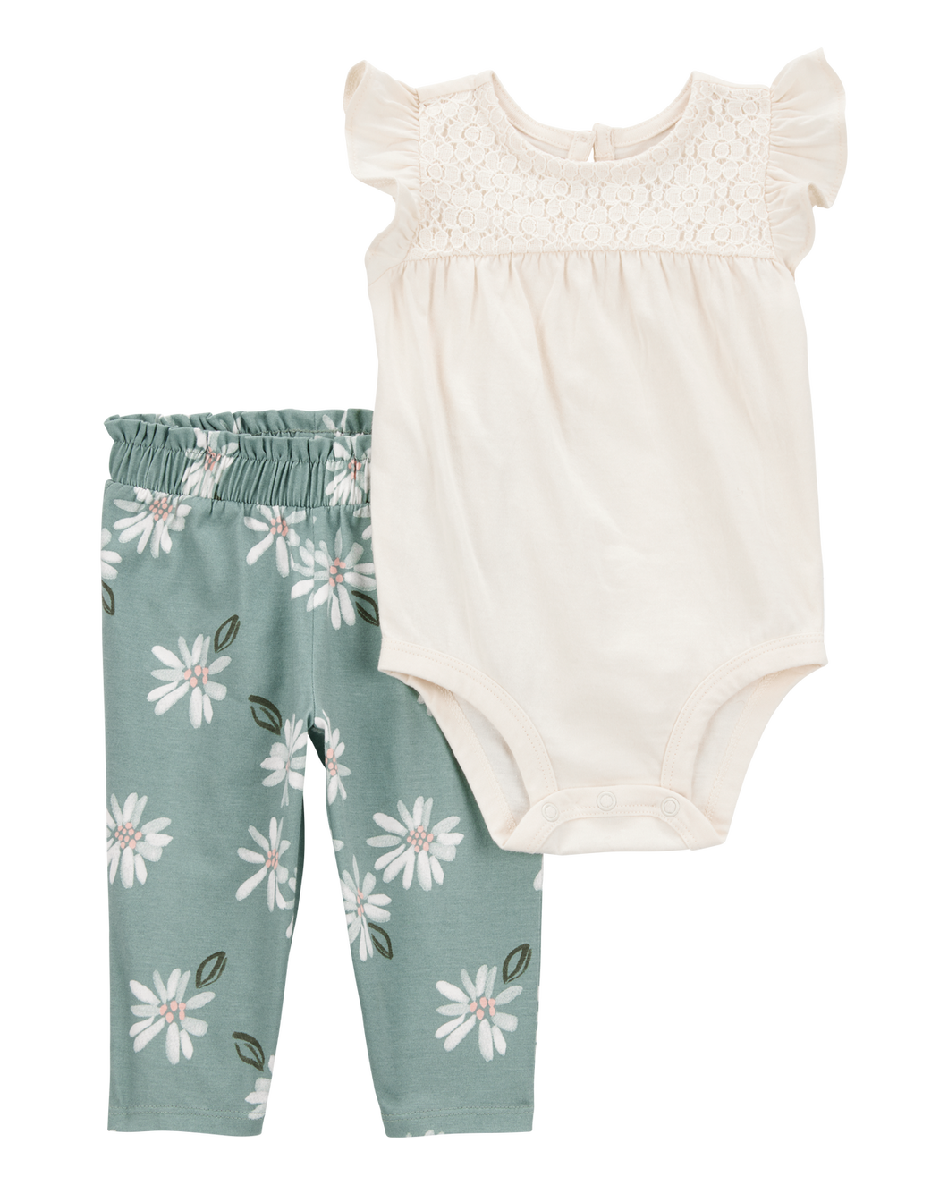 Carter's 2pc Baby Girl Ivory Bodysuit & Green Floral Pants Set