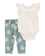Carter's 2pc Baby Girl Ivory Bodysuit & Green Floral Pants Set