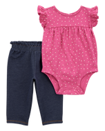 Carter's 2pc Baby Girl Pink Bodysuit & Denim Pants Set