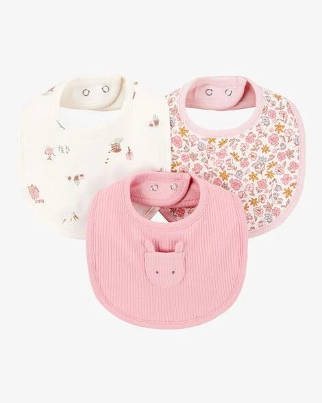Carter's 3pc Baby Girl Pink/ Ivory Floral Bunny Bibs