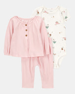 Carter's 3pc Baby Girl Pink Cardigan, Bodysuit and Pants Set