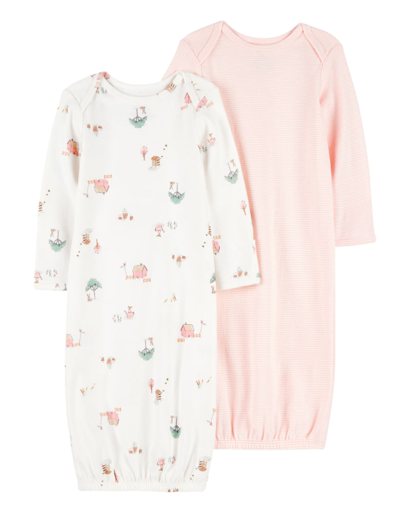 Carter's 2pc Baby Girl Pink Farm Sleep Gowns Set