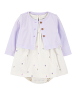 Carter's 2pc Baby Girl Hot Air Balloon Print Bodysuit Dress & Purple Cardigan Set