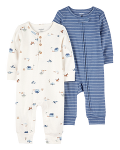 Carter's 2pc Baby Boy Blue Farm Jumpsuit Set
