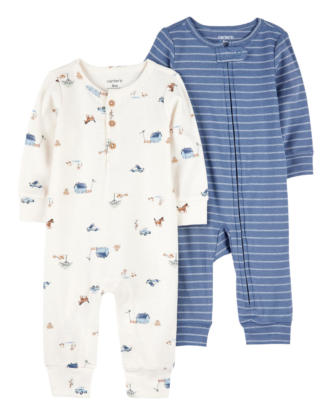 Carter's 2pc Baby Boy Blue Farm Jumpsuit Set