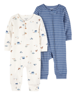 Carter's 2pc Baby Boy Blue Farm Jumpsuit Set