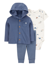 Cargar imagen en el visor de la galería, Carter&#39;s 3pc Baby Boy Blue Farm Bodysuit, Hoodie and Pants Set
