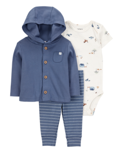 Carter's 3pc Baby Boy Blue Farm Bodysuit, Hoodie and Pants Set