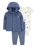 Carter's 3pc Baby Boy Blue Farm Bodysuit, Hoodie and Pants Set
