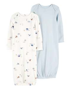 Carter's 2pc Baby Boy Blue Farm Sleep Gowns Set