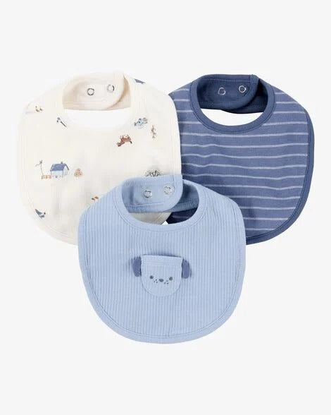 Carter's 3pc Baby Boy Blue/ Ivory Dog Bibs