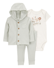 Load image into Gallery viewer, Carter&#39;s 3pc Baby Boy Sage Animals Bodysuit, Hoodie and Pants Set

