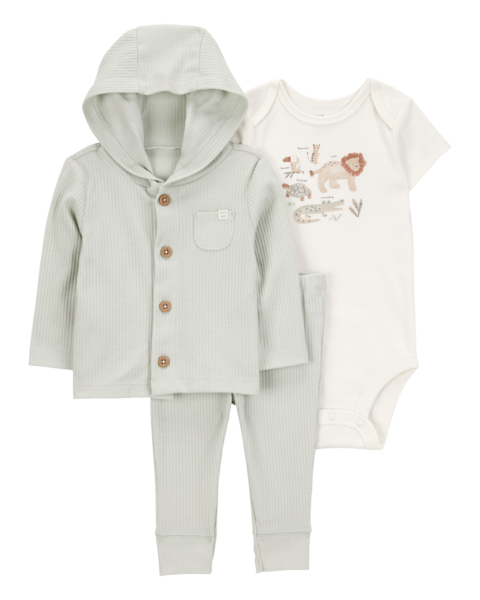 Carter's 3pc Baby Boy Sage Animals Bodysuit, Hoodie and Pants Set
