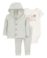 Carter's 3pc Baby Boy Sage Animals Bodysuit, Hoodie and Pants Set
