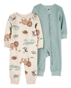 Carter's 2pc Baby Boy Green Animals Jumpsuit Set