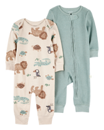 Carter's 2pc Baby Boy Green Animals Jumpsuit Set