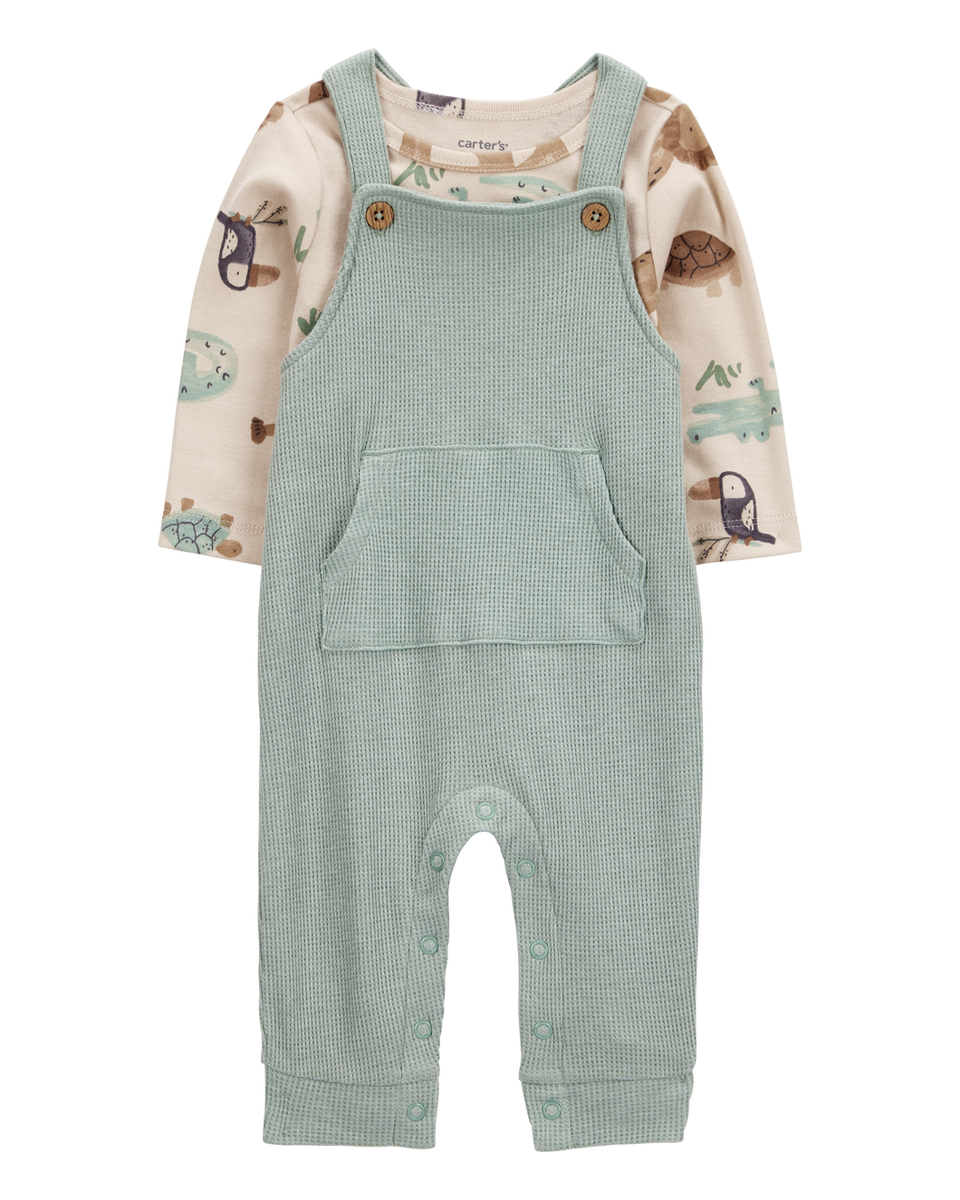 Carter's 2pc Baby Boy Green Animals Overall & Tee Set