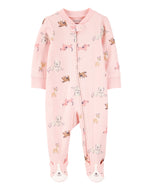 Carter's Baby Girl Pink Dogs 2-Way Zip-Up Footie Coverall Sleepwear