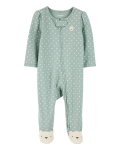 Carter's Baby Girl Green Hearts 2-Way Zip-Up Footie Coverall Sleepwear