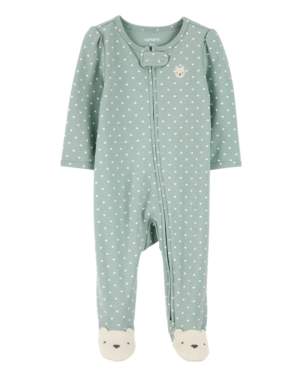 Carter's Baby Girl Green Hearts 2-Way Zip-Up Footie Coverall Sleepwear