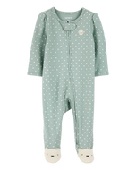 Carter's Baby Girl Green Hearts 2-Way Zip-Up Footie Coverall Sleepwear