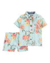 Load image into Gallery viewer, OshKosh 2pc Baby Boy Tropical Shirt &amp; Shorts Set
